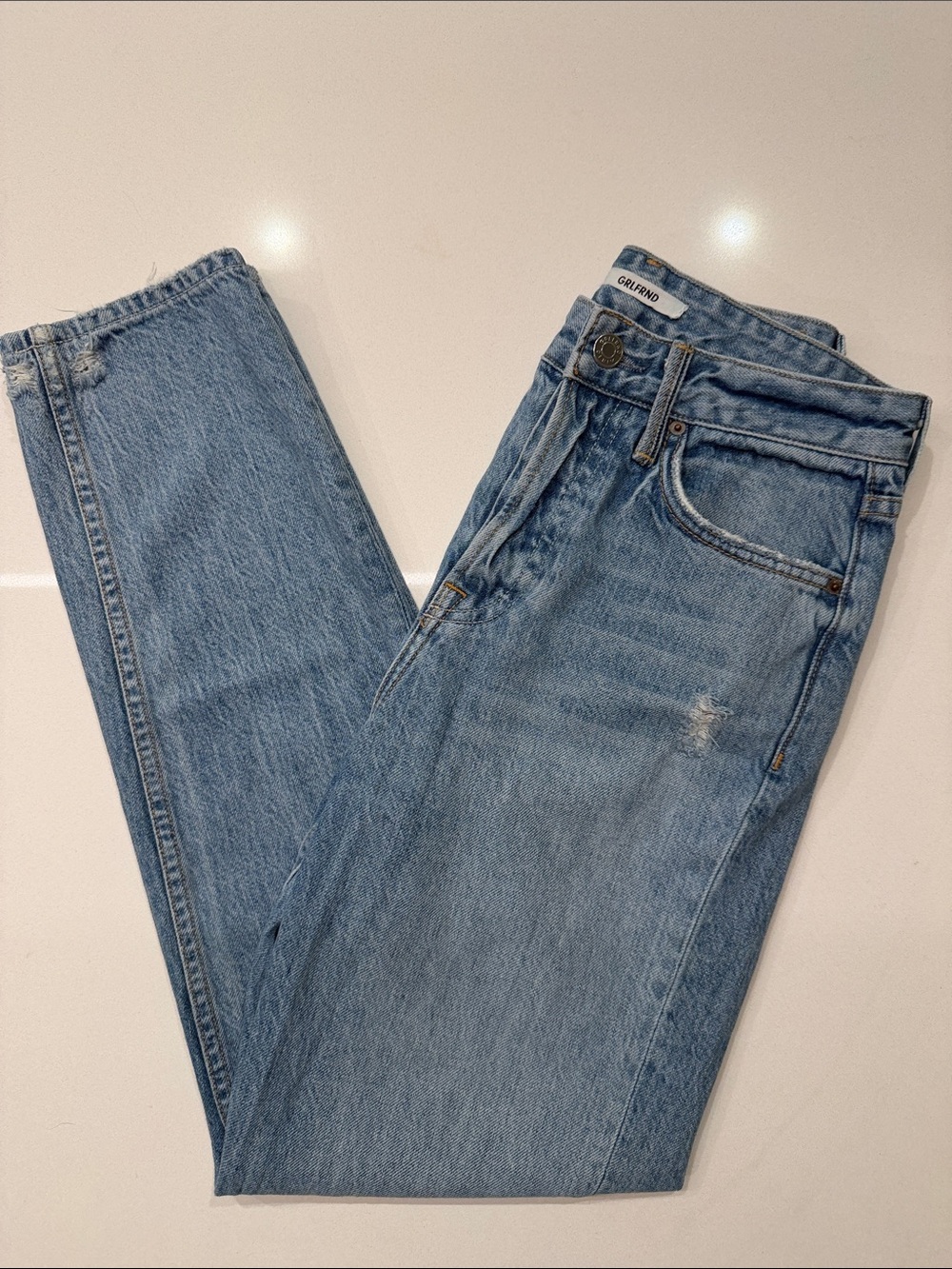 GRLFRND Devon High Rise Distressed Jean Color: All The Way Size 24